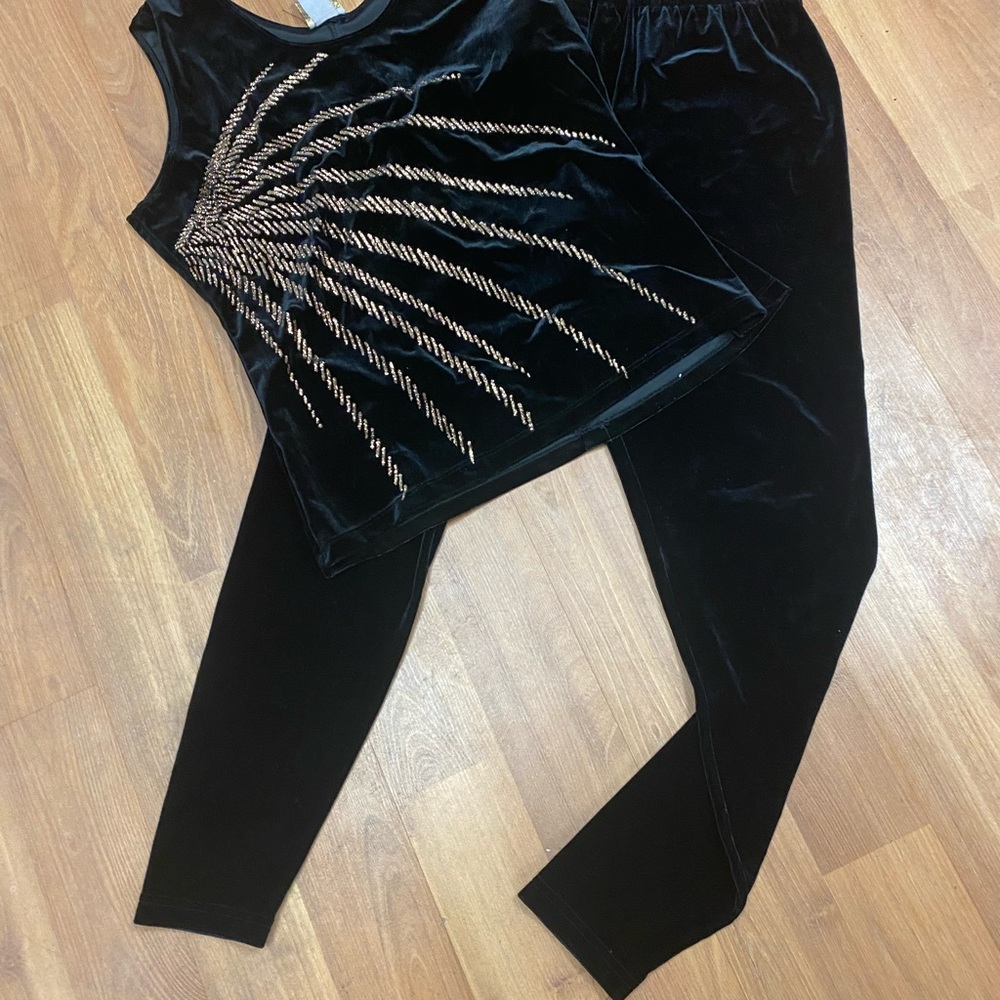 Vintage Velvet Velour Gorgeous 2 Piece Sleeveless Top w/Tights Made In Canada - Picture 2 of 7